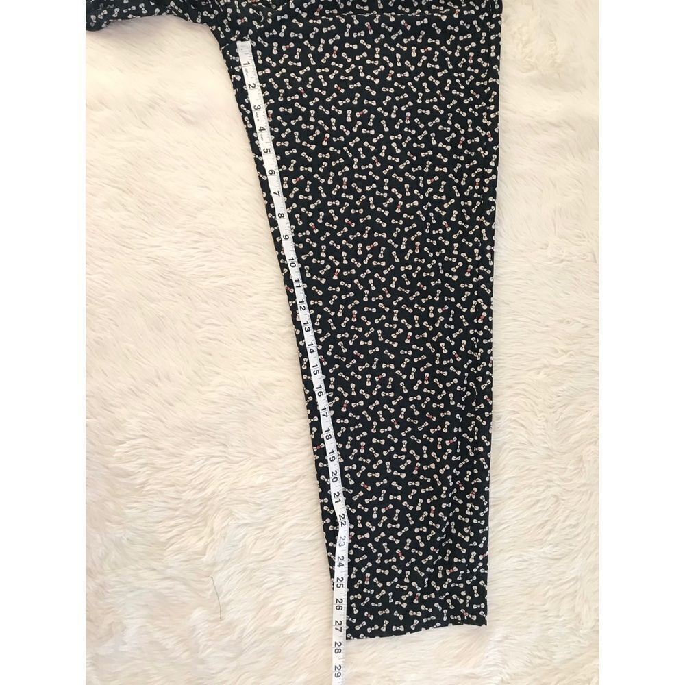 VINTAGE 80s 90s Jumpsuit Short Sleeve Bow Tie Print V-Neck Tapered Leg Black - Picture 10 of 13